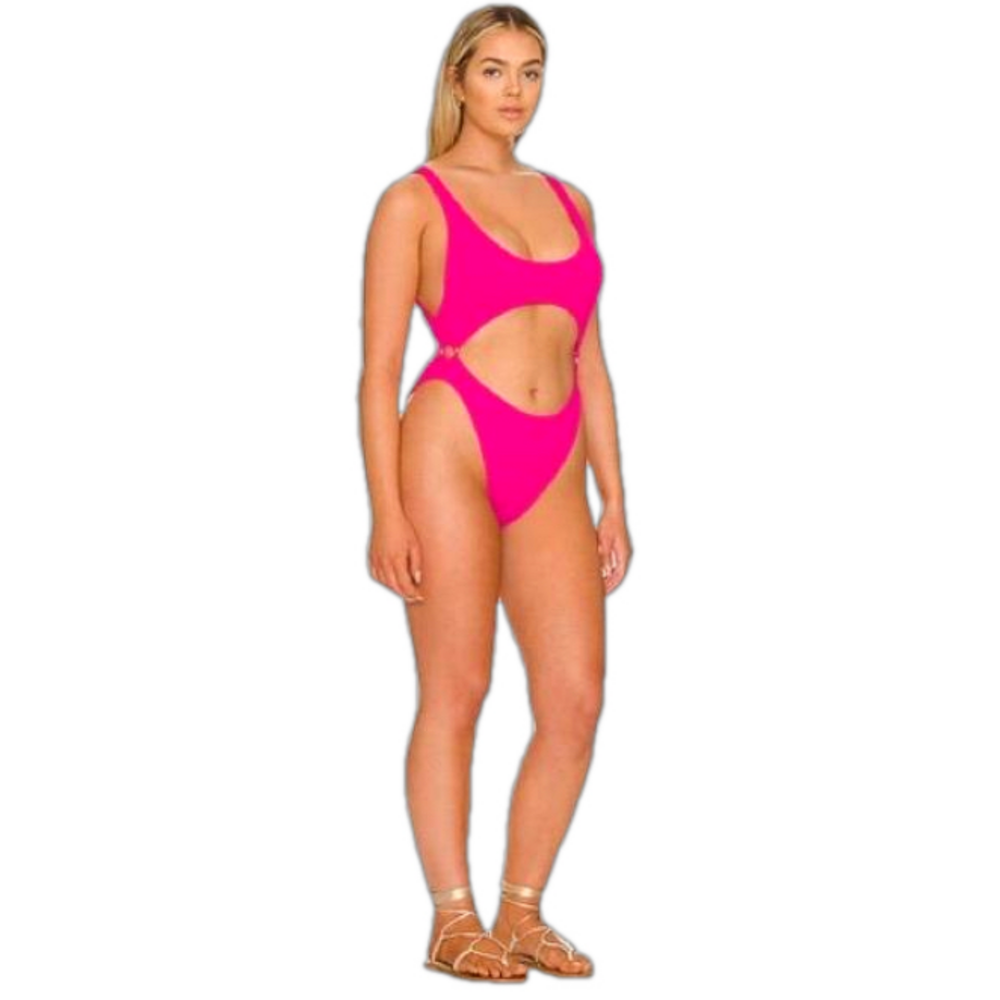 Good American Pink Cutout One Piece Swimsuit Size 00/0 NWT High Cut Monokini - Picture 2 of 8